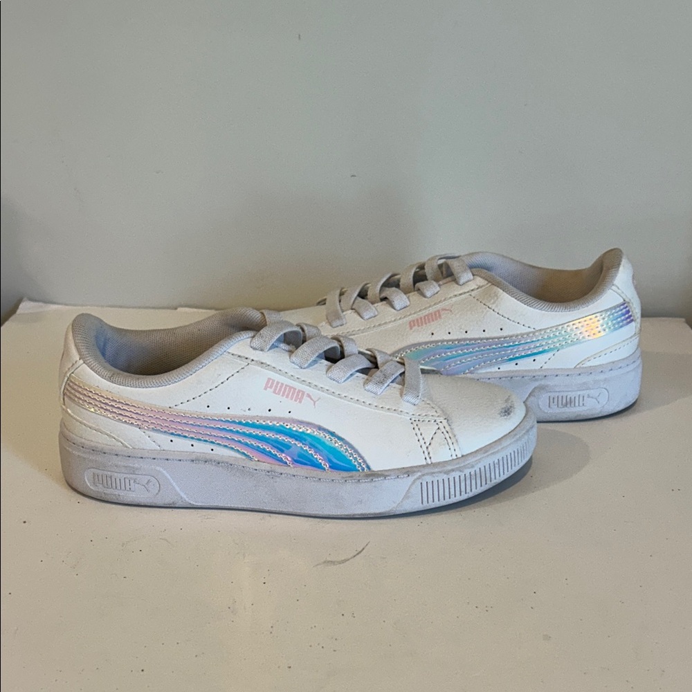 Puma Kids White Sneakers with Iridescent Accents
